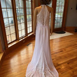 *NWT JJ's House Blush Pink Lace Chiffon Halter Wedding Dress Bridal Gown Size 12